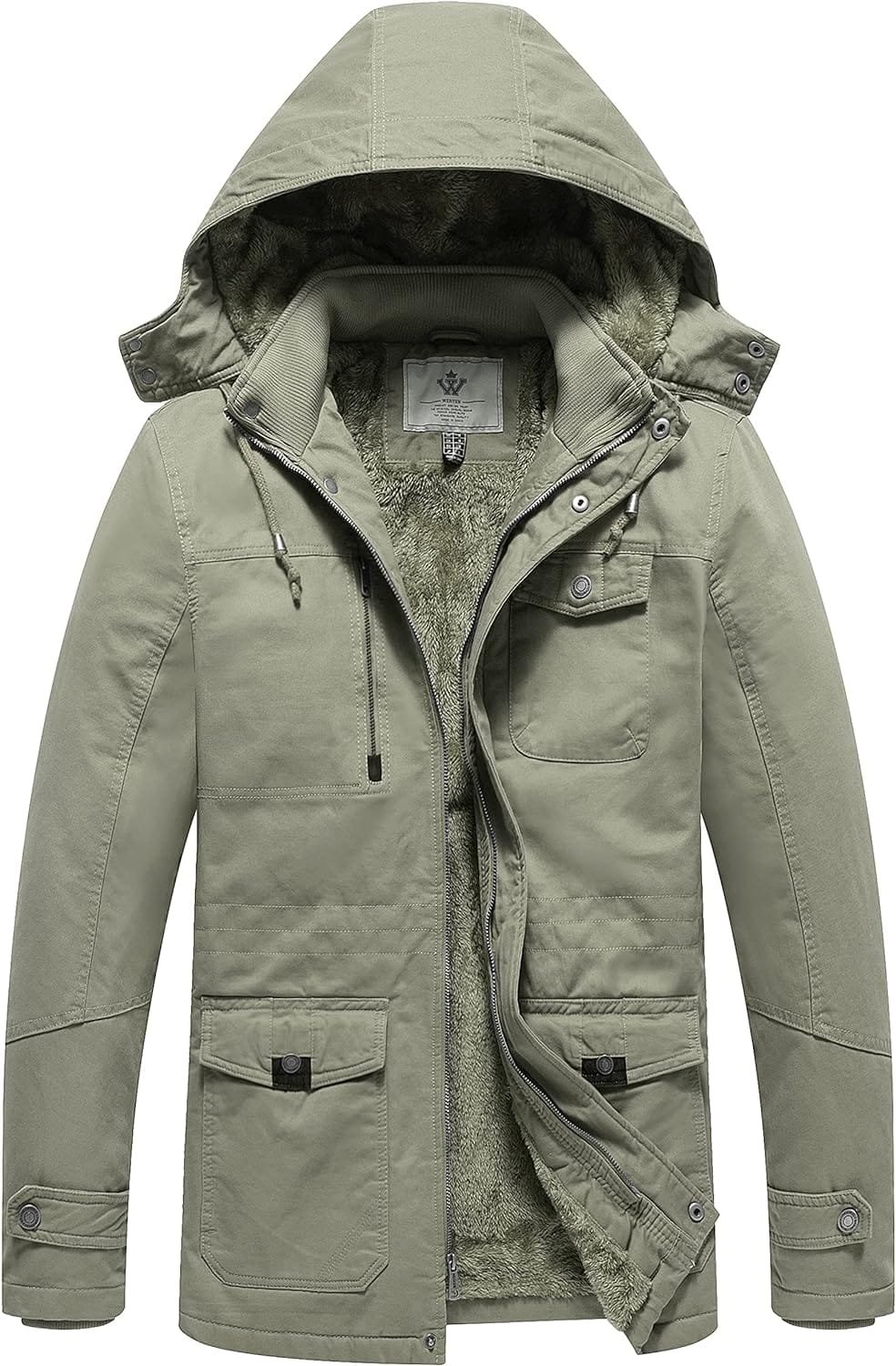 WenVen Mens Winter Thicken Cotton Parka Jacket Warm Coat with Removable Hood
