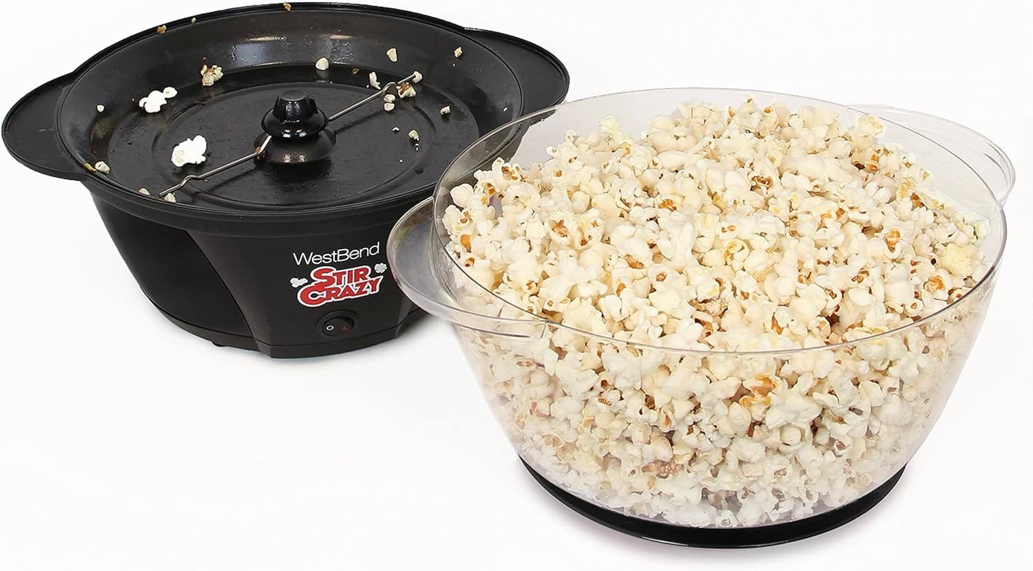 West Bend PC8270BL13 Stir Crazy Hot Oil Popcorn Popper, Popcorn Maker Machine with Large Serving Bowl Lid and Stirring Rod, 6 Qt, Blue