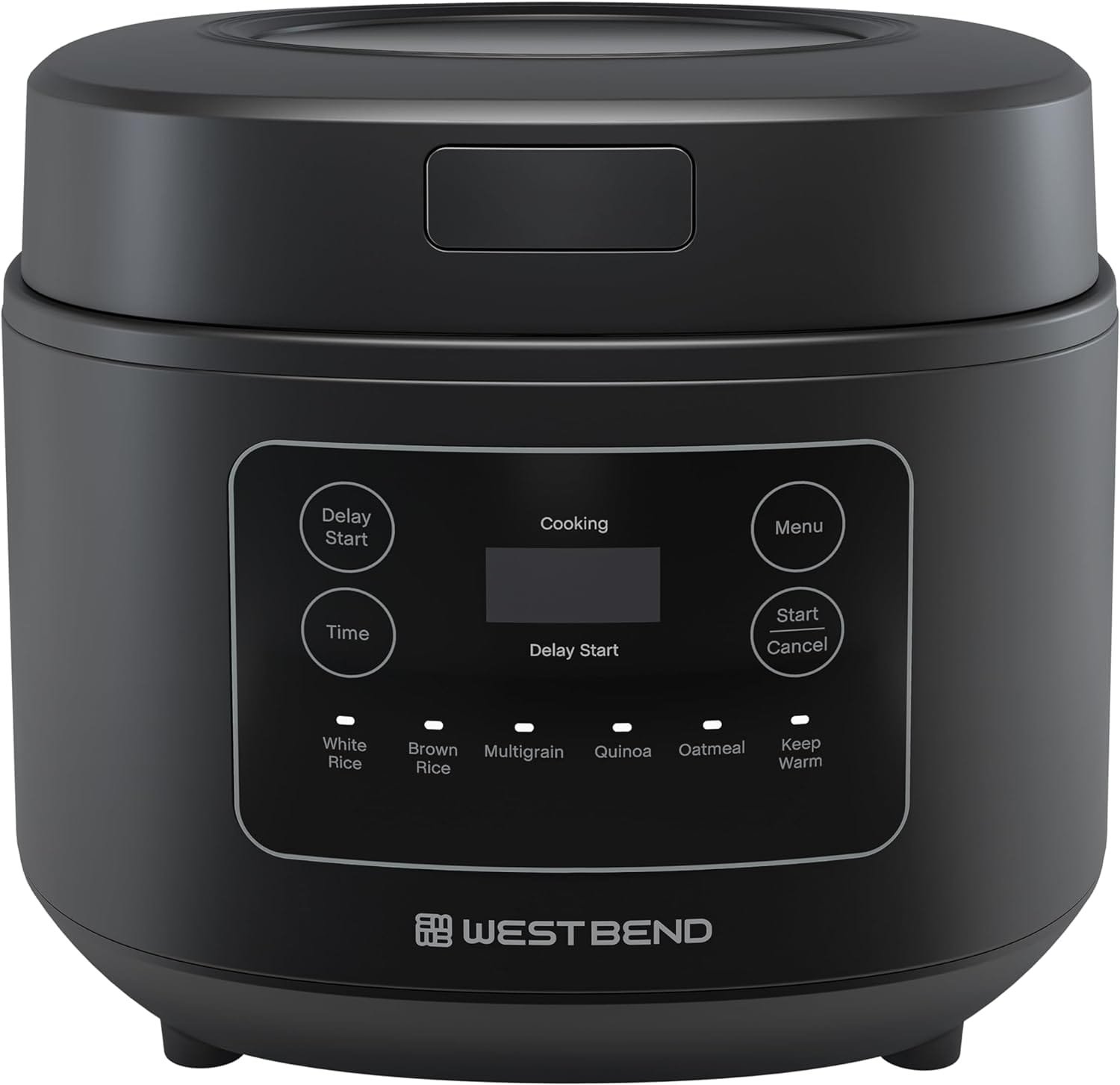 West Bend Programmable Rice  Grain Cooker with 7 Preset Functions, Includes Delay Start and Keep Warm, Features Easy View Window  Steam Basket, 12 Cups Cooked (6 Uncooked), Black