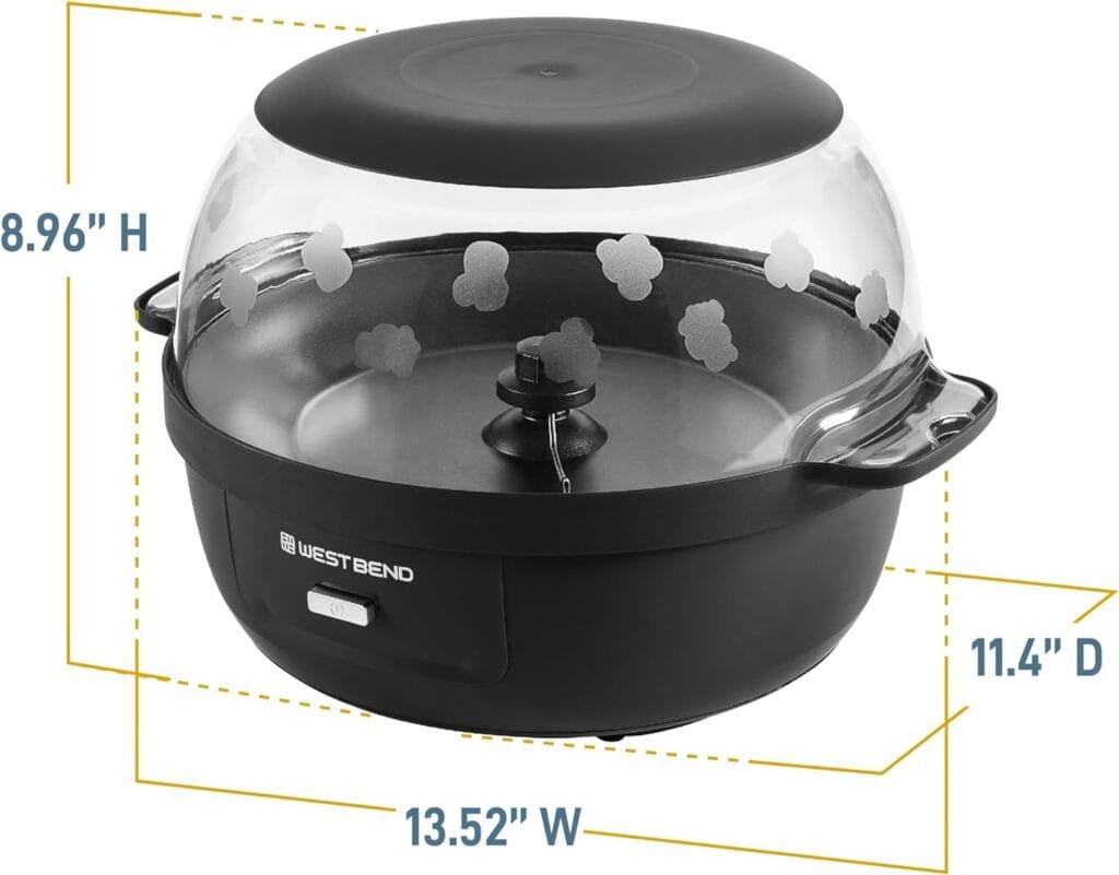 West Bend Stir Crazy Hot Oil Popcorn Popper, Popcorn Maker Machine with Large Serving Bowl Lid and Stirring Rod, 6 Qt, Black