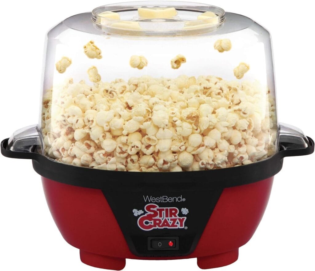 West Bend Stir Crazy Popcorn Machine Electric Hot Oil Popper Includes Large Lid for Serving Bowl and Convenient Nesting Storage, 6-Quart, Red West Bend Stir Crazy Popcorn Machine Electric Hot Oil Popper Includes Large Lid for Serving Bowl and Convenient Nesting Storage, 6-Quart, Red