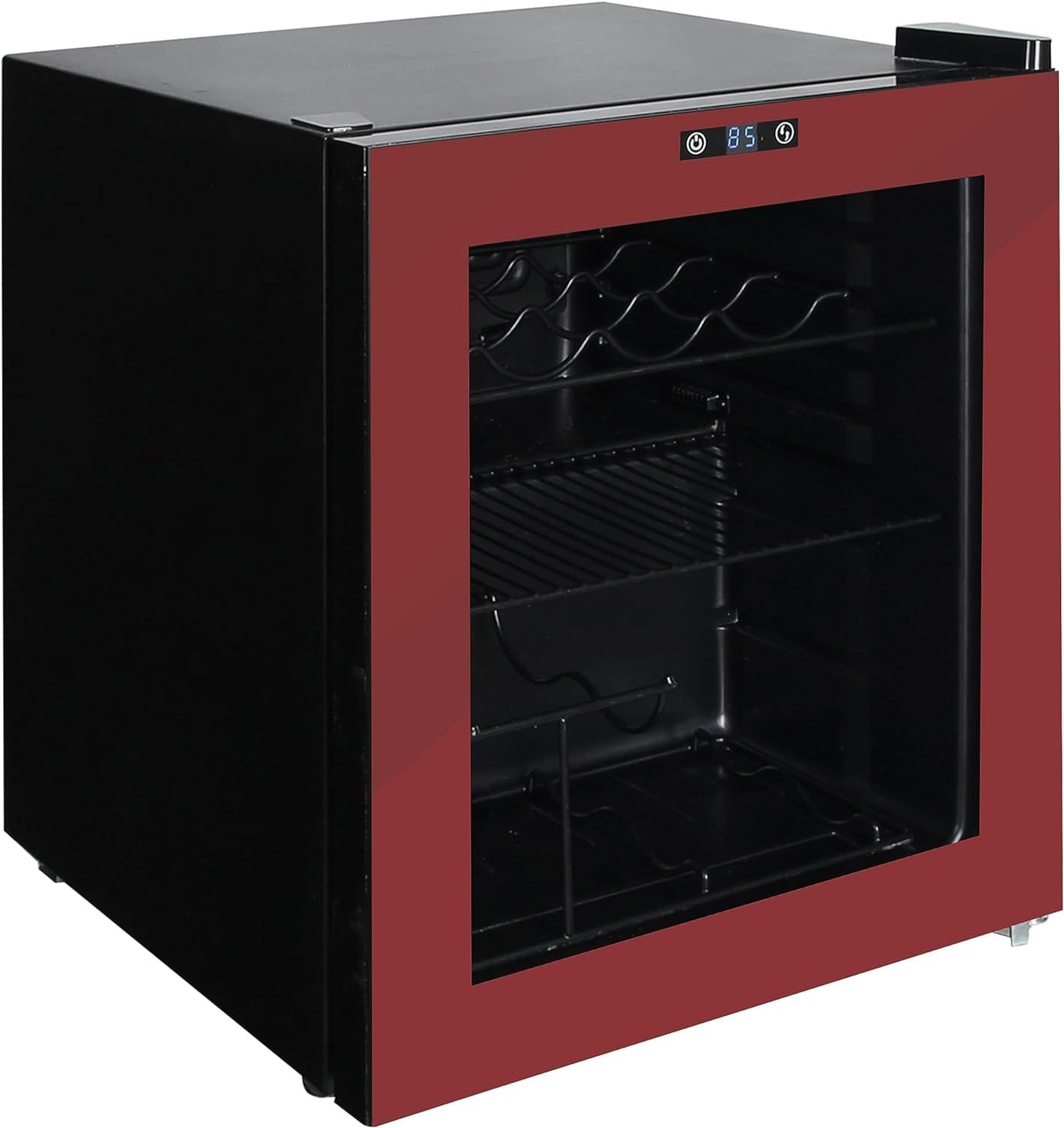 West Bend WB15600BCZBG Beverage Cooler Refrigerator 15 Wine Bottle/60 Can Capacity, Glass Door, 17-Inch Wide Freestanding, Adjustable Thermostat Control, 1.6-Cu.Ft, Burgundy