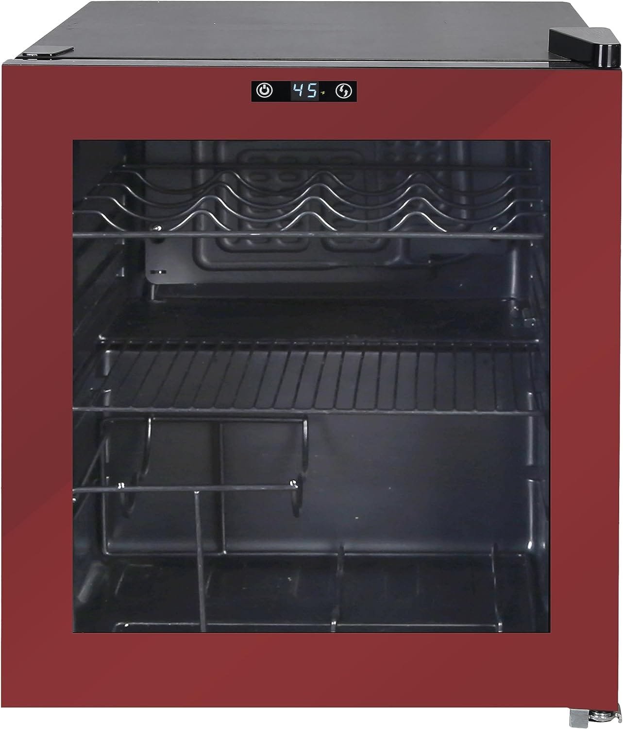 West Bend WB15600BCZBG Beverage Cooler Refrigerator 15 Wine Bottle/60 Can Capacity, Glass Door, 17-Inch Wide Freestanding, Adjustable Thermostat Control, 1.6-Cu.Ft, Burgundy