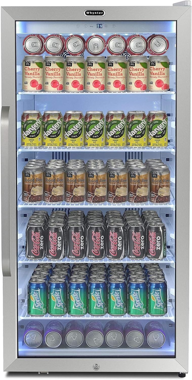 Whynter CBM-815WS Freestanding 8.1 cu. ft. Stainless Steel Merchandiser Superlit Door and Lock – White Commercial Beverage Refrigerator, Silver Whynter CBM-815WS Freestanding 8.1 cu. ft. Stainless Steel Merchandiser Superlit Door and Lock – White Commercial Beverage Refrigerator, Silver