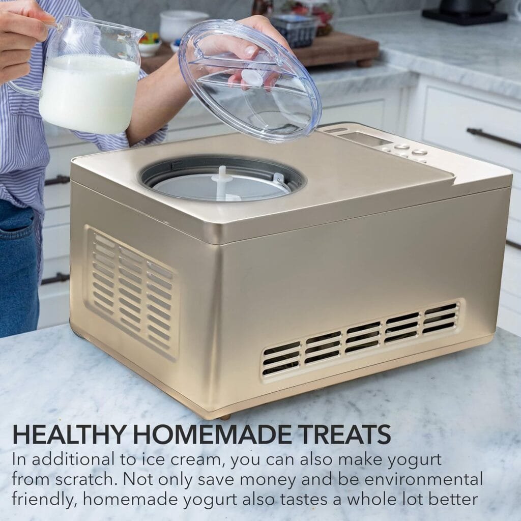 Whynter ICM-220CGY Automatic Ice Cream Maker 2 Quart Capacity Stainless Steel Bowl  Yogurt Function in Champagne Gold, with Built-in Compressor, no pre-freezing, LCD Digital Display, Timer, 2 Quart Whynter ICM-220CGY Automatic Ice Cream Maker 2 Quart Capacity Stainless Steel Bowl  Yogurt Function in Champagne Gold, with Built-in Compressor, no pre-freezing, LCD Digital Display, Timer, 2 Quart