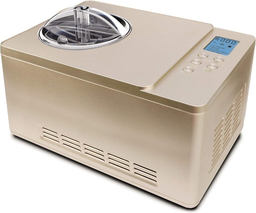 Whynter ICM-220CGY Automatic Ice Cream Maker 2 Quart Capacity Stainless Steel Bowl  Yogurt Function in Champagne Gold, with Built-in Compressor, no pre-freezing, LCD Digital Display, Timer, 2 Quart Whynter ICM-220CGY Automatic Ice Cream Maker 2 Quart Capacity Stainless Steel Bowl  Yogurt Function in Champagne Gold, with Built-in Compressor, no pre-freezing, LCD Digital Display, Timer, 2 Quart