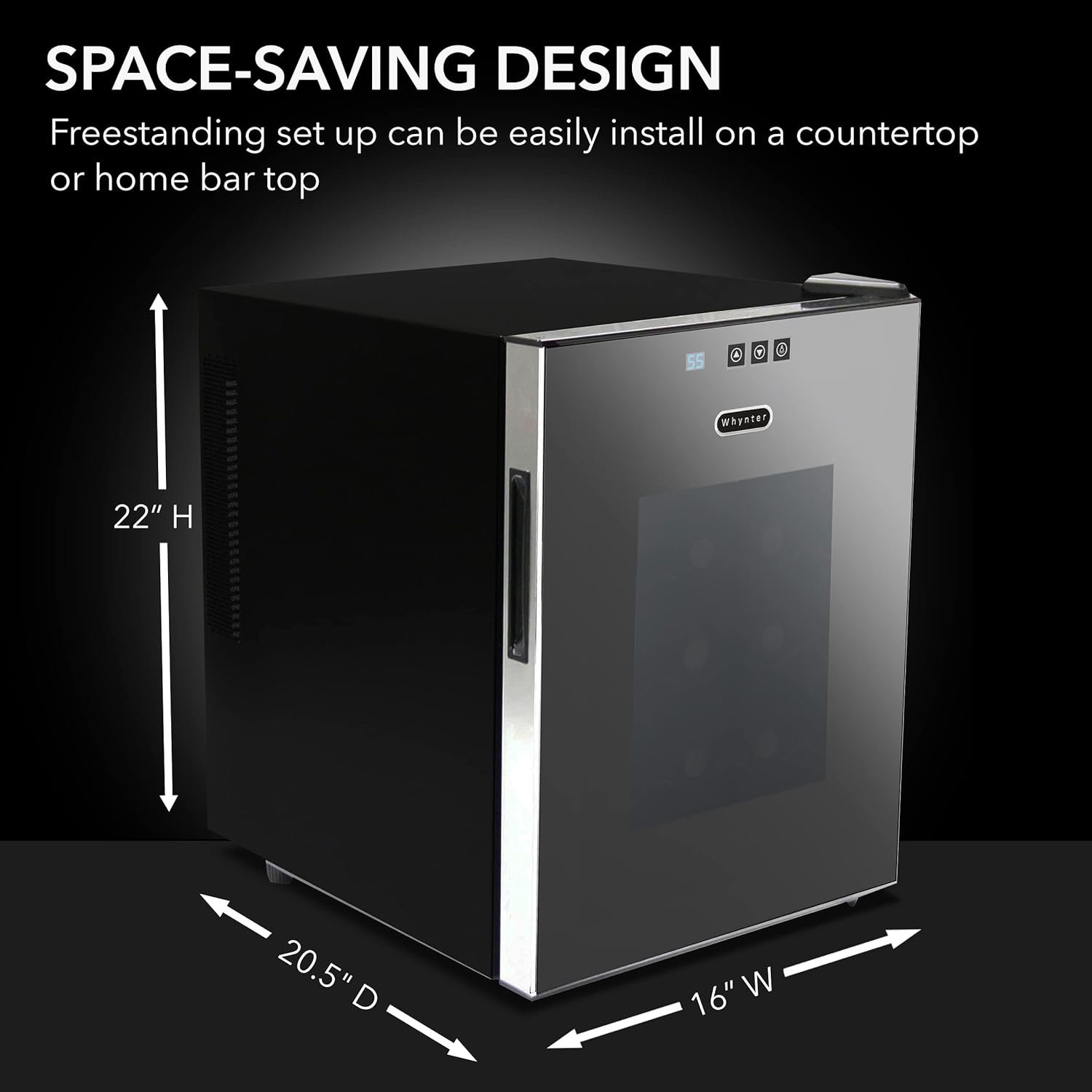 Whynter WC-201TD/WC-201TDa 20 Bottle Freestanding Thermoelectric Wine Cooler with Mirror Glass Door,Black