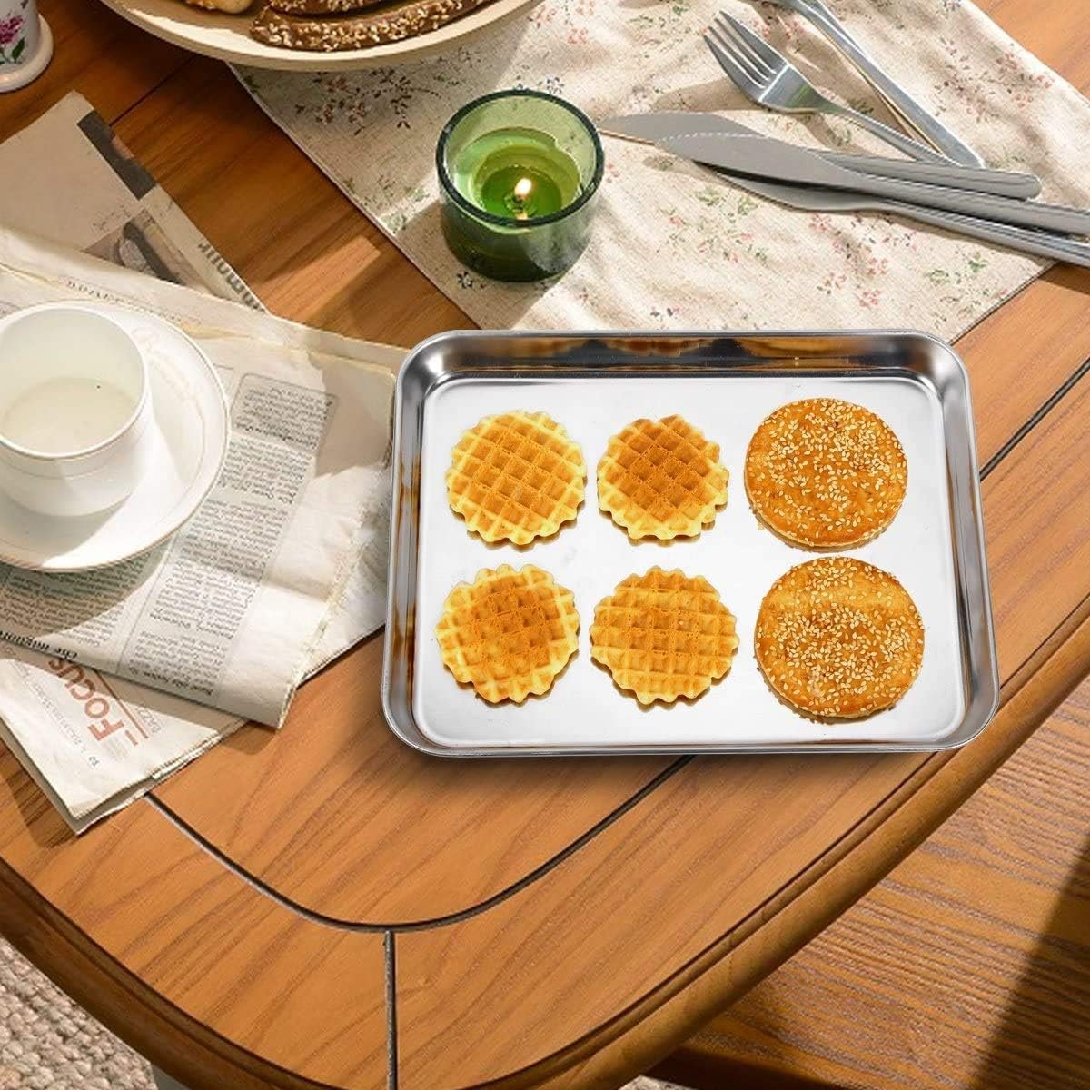 Wildone Baking Sheet with Silicone Mat Set, Stainless Steel Cookie Pan with Baking Mat, Size 16 x 12 x 1 Inch, Set of 4-2 Sheets + 2 Mats