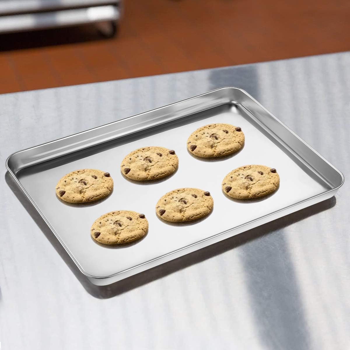 Wildone Baking Sheet with Silicone Mat Set, Stainless Steel Cookie Pan with Baking Mat, Size 16 x 12 x 1 Inch, Set of 4-2 Sheets + 2 Mats