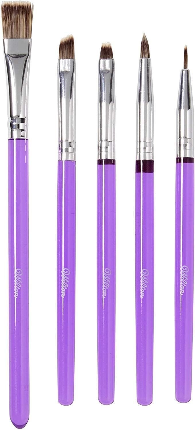 Wilton 5-Piece Decorating Brush Set - Food Safe Decorating Brushes for Dusting Edible Glitter and Painting with Edible Color on Treats, Synthetic Bristles