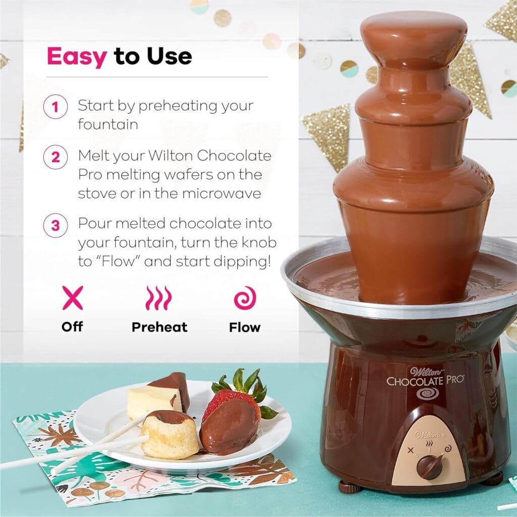 Wilton Chocolate Pro Chocolate Fountain and Fondue Fountain - Designed to Keep Chocolate Melted for Easy Treat Dipping, 3-Tier, 16-Inches Tall, 4-lb Capacity