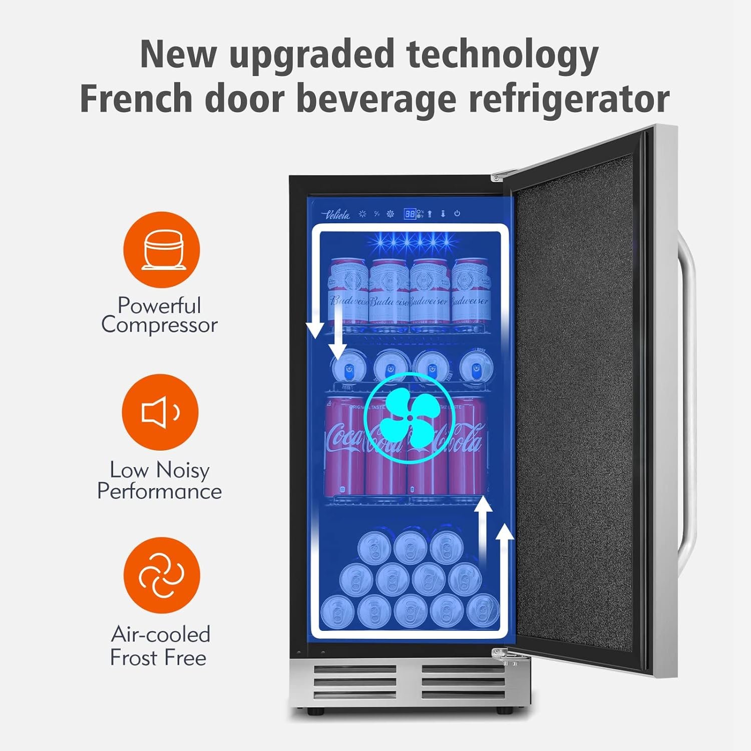 Wine and Beverage Refrigerator, 24 Inch Dual Zone Fridge with Glass Door, Built-In Cooler with Powerful and Quite Cool System/18 Bottles and 88 Cans Capacity Bverage Cooler