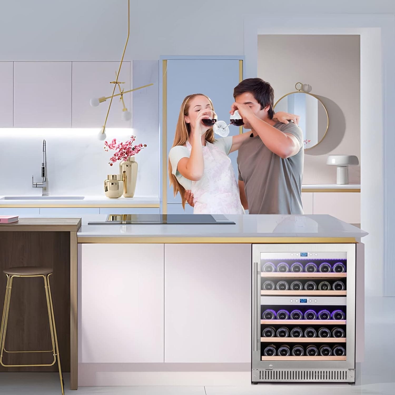 Wine Chiller Electric,Cobalance Wine Chillers Bucket for 750ml Red  White Wine or Some Champagne,Stainless Steel Single Bottle Iceless Wine Cooler,Kitchen Bar RV Wine Accessory,Gift for Wine Lovers