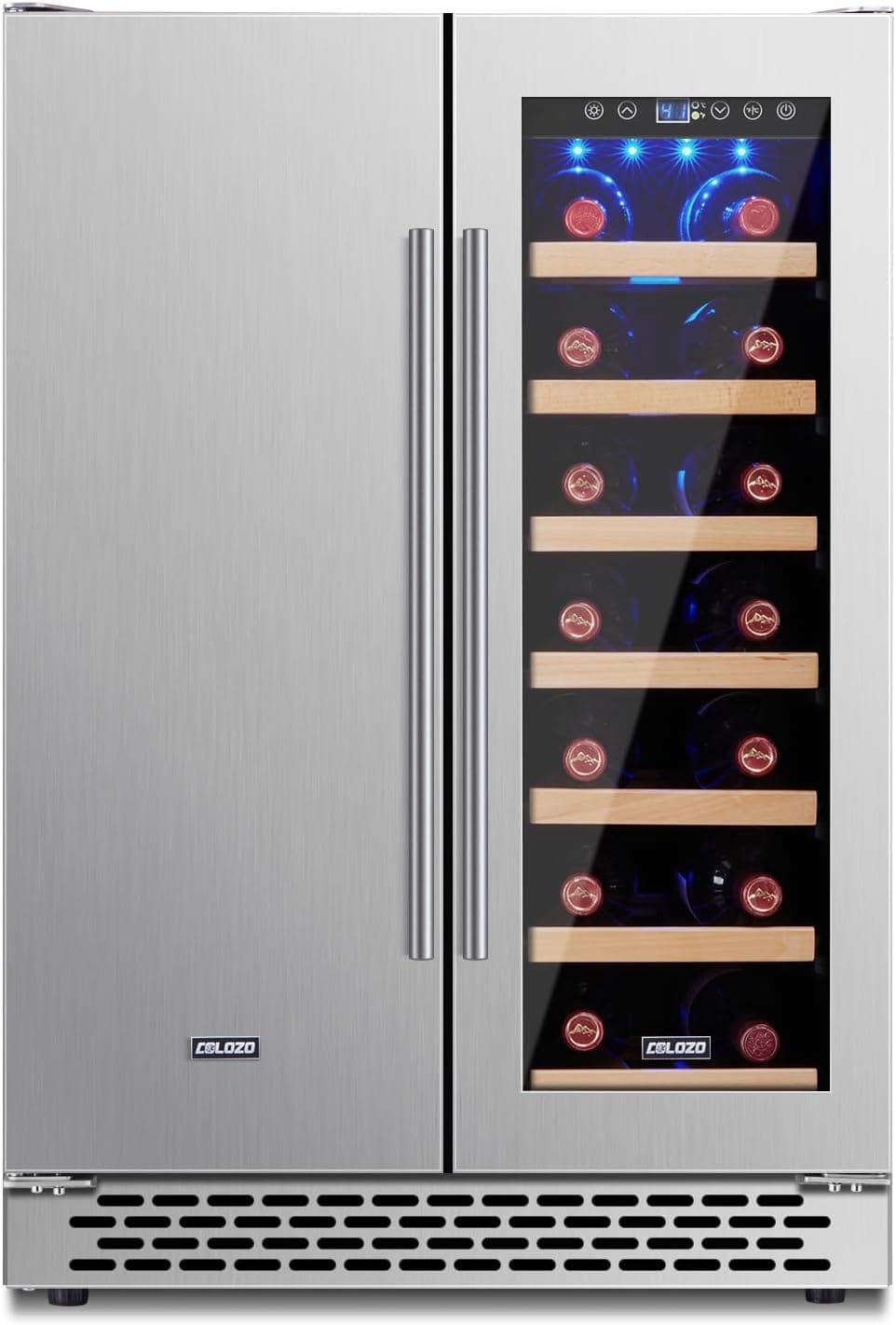 Wine Cooler Beverage Refrigerator 24 inch 18 Bottles  57 Cans Beverage Fridge Dual Zone Wine Cooler Under Counter Lockable Freestanding with Glass Door for Drink Bar Kitchen Cabinet Commercial