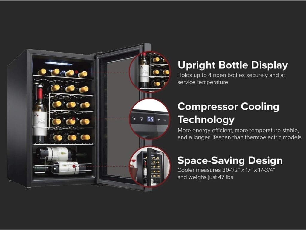 Wine Enthusiast 24-Bottle Compressor Wine Cooler with Upright Bottle Storage - Freestanding Wine Refrigerator with Digital Touchscreen and LED Temperature Display