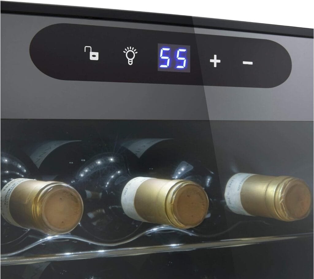 Wine Enthusiast 24-Bottle Compressor Wine Cooler with Upright Bottle Storage - Freestanding Wine Refrigerator with Digital Touchscreen and LED Temperature Display
