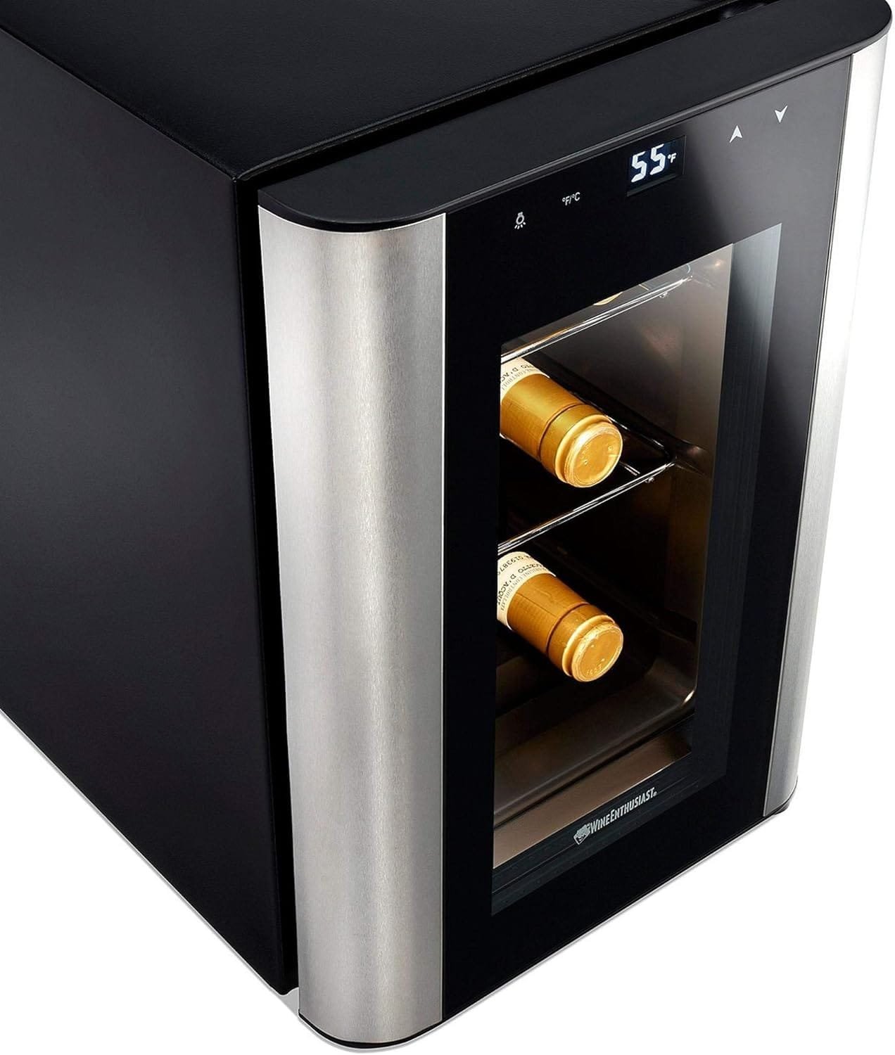 Wine Enthusiast 6-Bottle Countertop Wine Cooler - Mini Fridge for Kitchen with 3 Shelves, Adjustable Temperature Control,  Energy Efficient Cooling Beverage Refrigerator