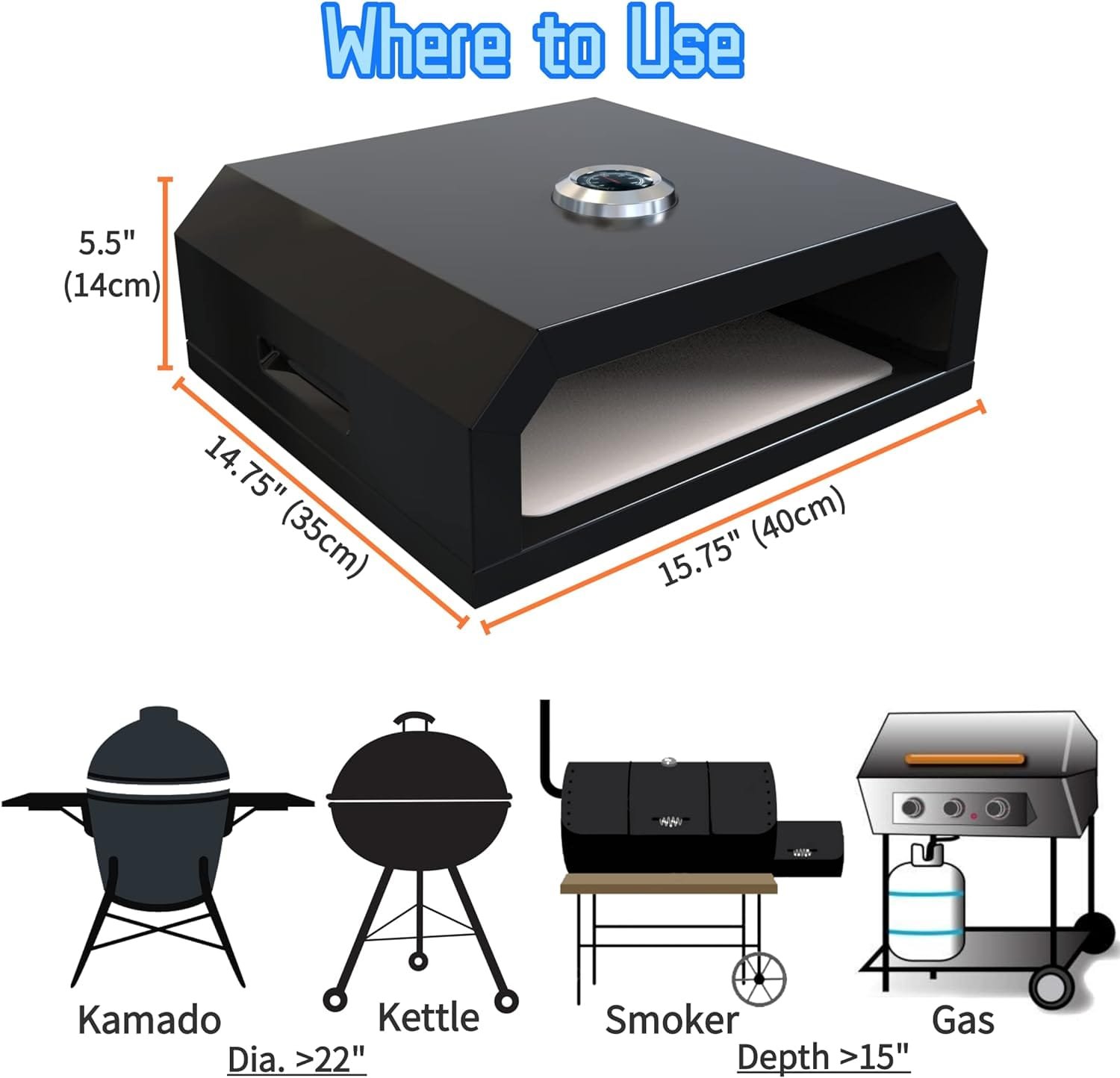 WINTRON Grill Top Pizza Oven | Fits On Any Charcoal Gas BBQ Grill | Portable Pizza Oven | Easy Carry Handles | Includes 12 Square Pizza Baking Stone | Home-made BBQ Pizza Oven WINTRON Grill Top Pizza Oven | Fits On Any Charcoal Gas BBQ Grill | Portable Pizza Oven | Easy Carry Handles | Includes 12 Square Pizza Baking Stone | Home-made BBQ Pizza Oven