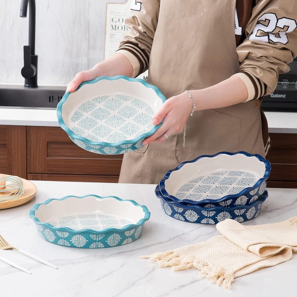 Wisenvoy Pie Pan Ceramic Pie Dish Blue Pie Plate Porcelain Deep Dish Pie Pan Non-Stick Pie Pans