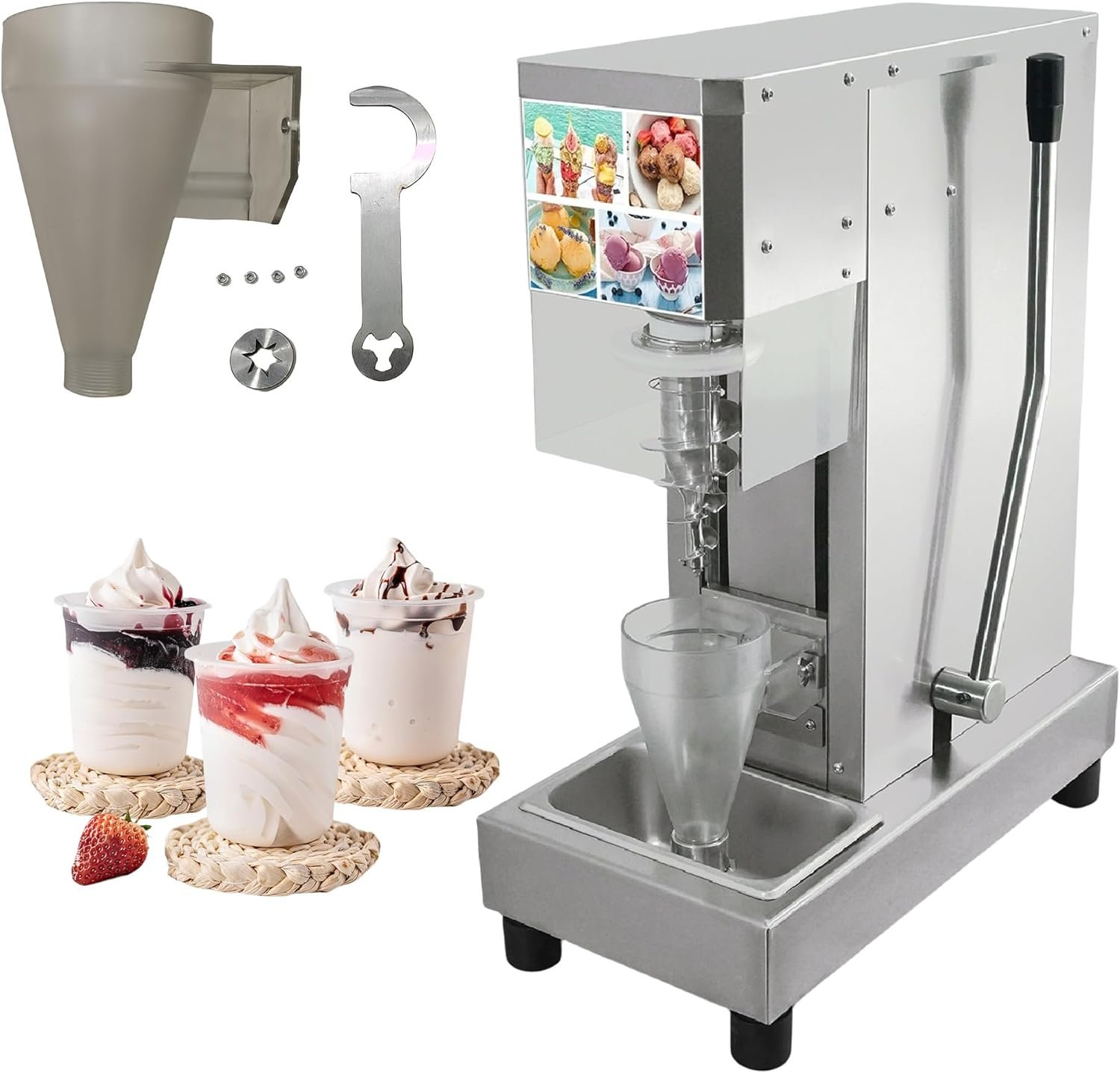 Wixkix Commercial 750W Frozen Yogurt Blending Machine, Yogurt Ice Cream Mixing Machine Gelato Maker Kitchen Equipment 110V, 304 Stainless Steel Gelato Ice Cream Mixer Machine for Restaurant Kitchen