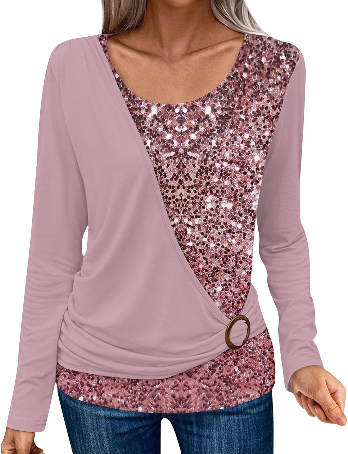 Women Long Sleeve Fake Two-Piece Tops Crewneck T Shirts Casual Loose Print Blouse Shirts Fall Fashion Pullover Top Women Long Sleeve Fake Two-Piece Tops Crewneck T Shirts Casual Loose Print Blouse Shirts Fall Fashion Pullover Top