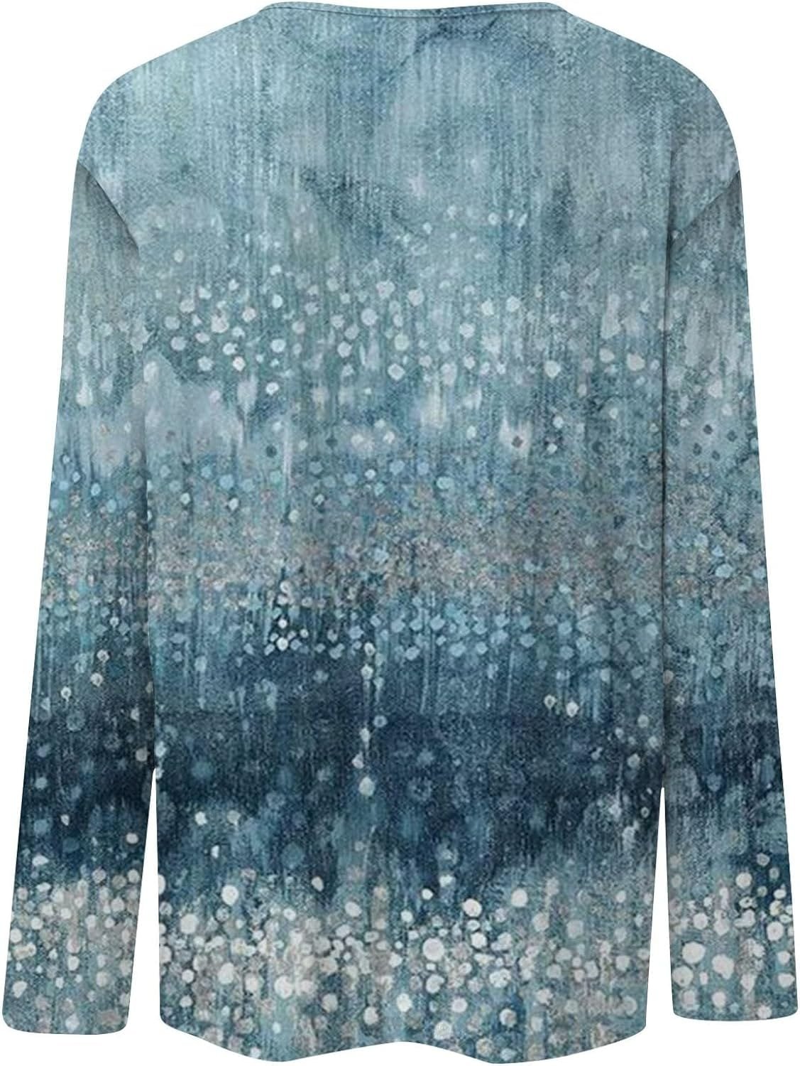 Womens Tops Printed Casual Tunic Tshirt Fall Loose Fit Pullover Comfortable Long Sleeve Shirt Button Down Blouse