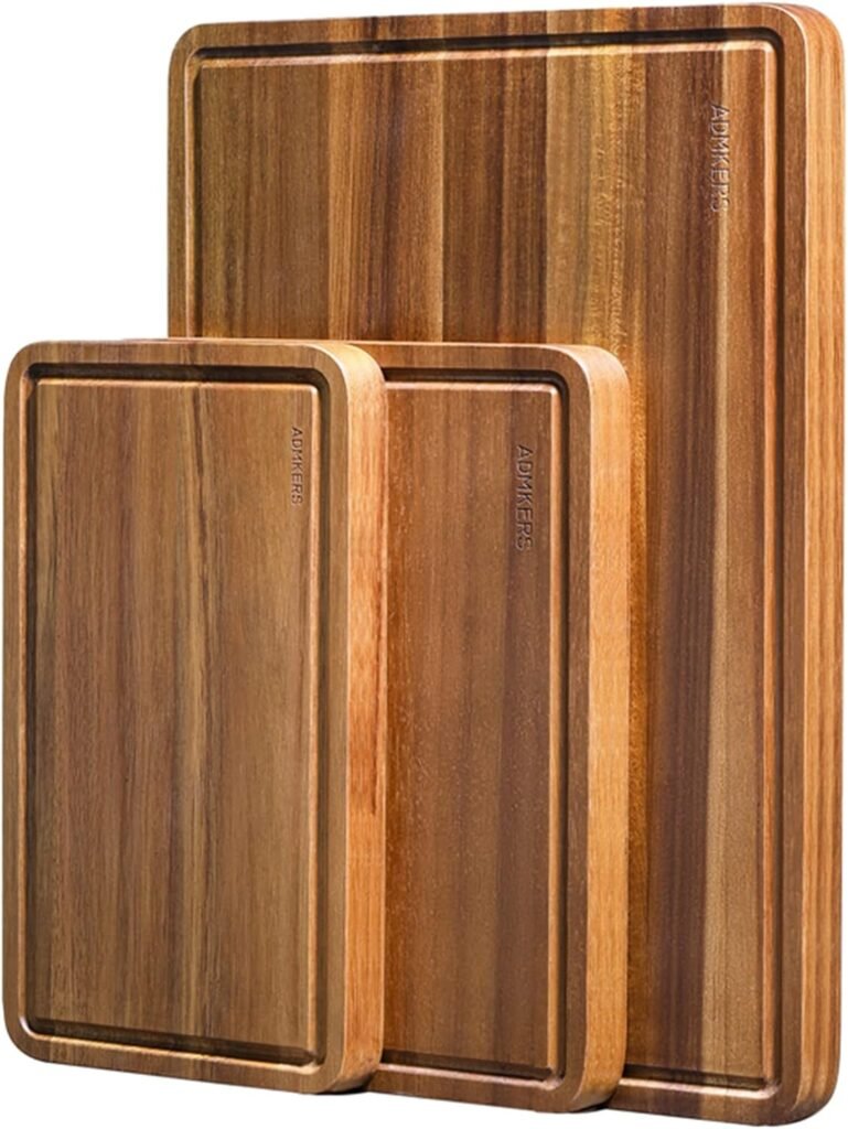 Wood Cutting Boards Set of 3 for Kitchen, Thick Chopping Board, Large Wooden Cutting Board Set with Deep Juice Groove and Handles, Wooden trays for meat, fruit and cheese (17x12, 12x10, 12x7 inch)