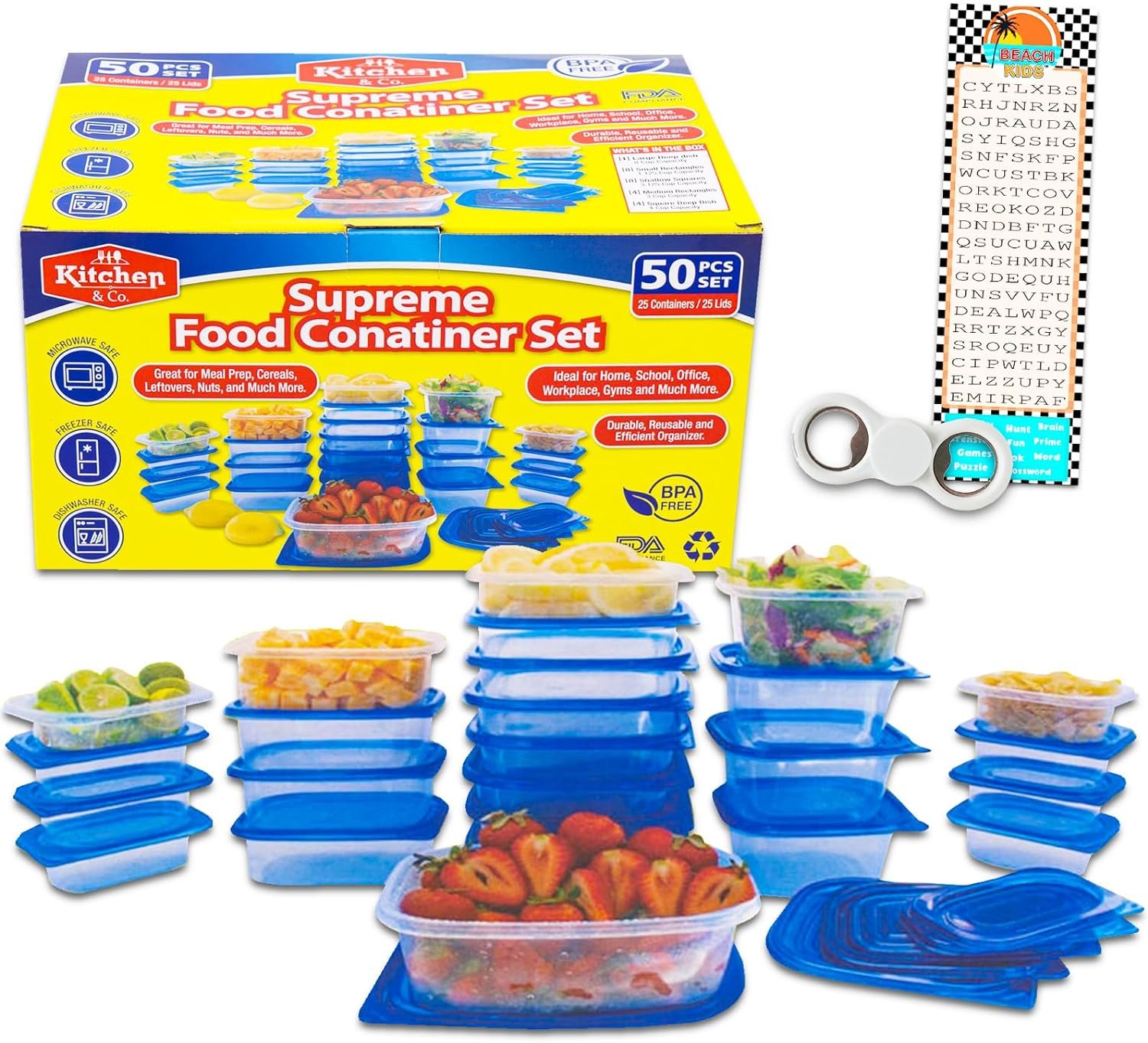 Worlds Finest 50 Piece Food Storage Containers Set - Bundle with Assorted Size Food Storage Containers with Lids for Lunch, Kitchen Organization, More | Meal Prep Containers Variety Pack