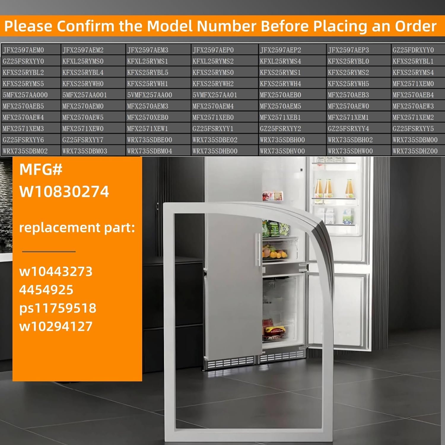 WSPEESI W10830274 Refrigerator French door gasket is suitable for Whirlpool refrigerator door gasket replacement, Part number W10830274 (AP6027236) replacing W10443273, 4454925, PS11759518, W10294127. WSPEESI W10830274 Refrigerator French door gasket is suitable for Whirlpool refrigerator door gasket replacement, Part number W10830274 (AP6027236) replacing W10443273, 4454925, PS11759518, W10294127.