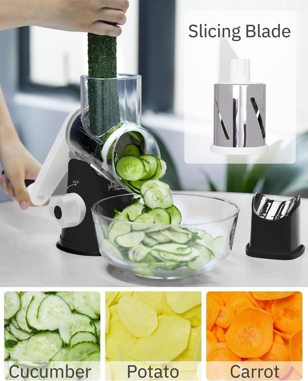 X Home Rotary Cheese Grater, Manual Cheese Grater with Handle, Mandoline Vegetables Slicer Cheese Shredder with Strong Suction Base, 3 Drum Blades Cheese Shredder Included, Easy to Use and Clean, Blue X Home Rotary Cheese Grater, Manual Cheese Grater with Handle, Mandoline Vegetables Slicer Cheese Shredder with Strong Suction Base, 3 Drum Blades Cheese Shredder Included, Easy to Use and Clean, Blue