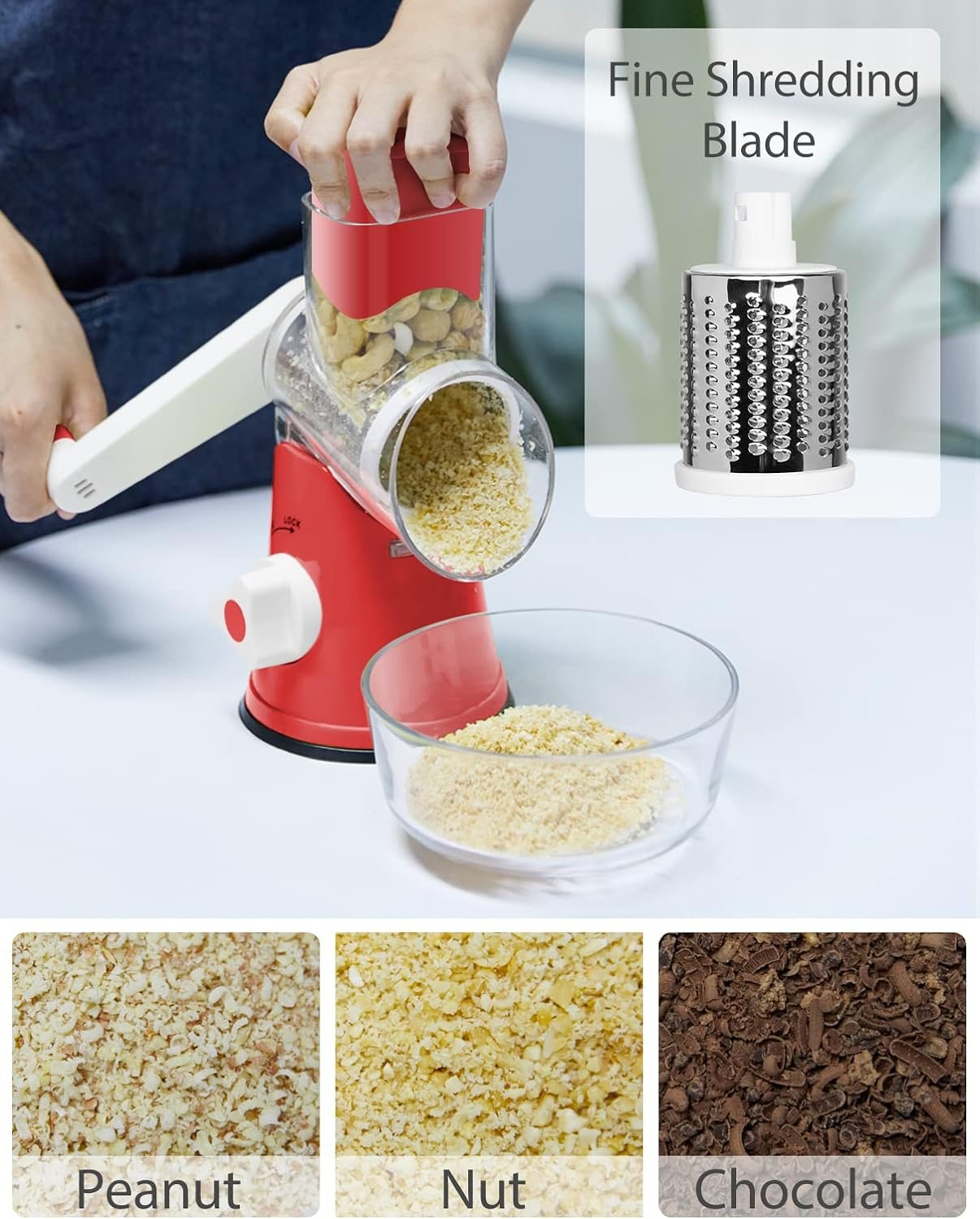X Home Rotary Cheese Grater, Manual Cheese Grater with Handle, Mandoline Vegetables Slicer Cheese Shredder with Strong Suction Base, 3 Drum Blades Cheese Shredder Included, Easy to Use and Clean, Blue X Home Rotary Cheese Grater, Manual Cheese Grater with Handle, Mandoline Vegetables Slicer Cheese Shredder with Strong Suction Base, 3 Drum Blades Cheese Shredder Included, Easy to Use and Clean, Blue