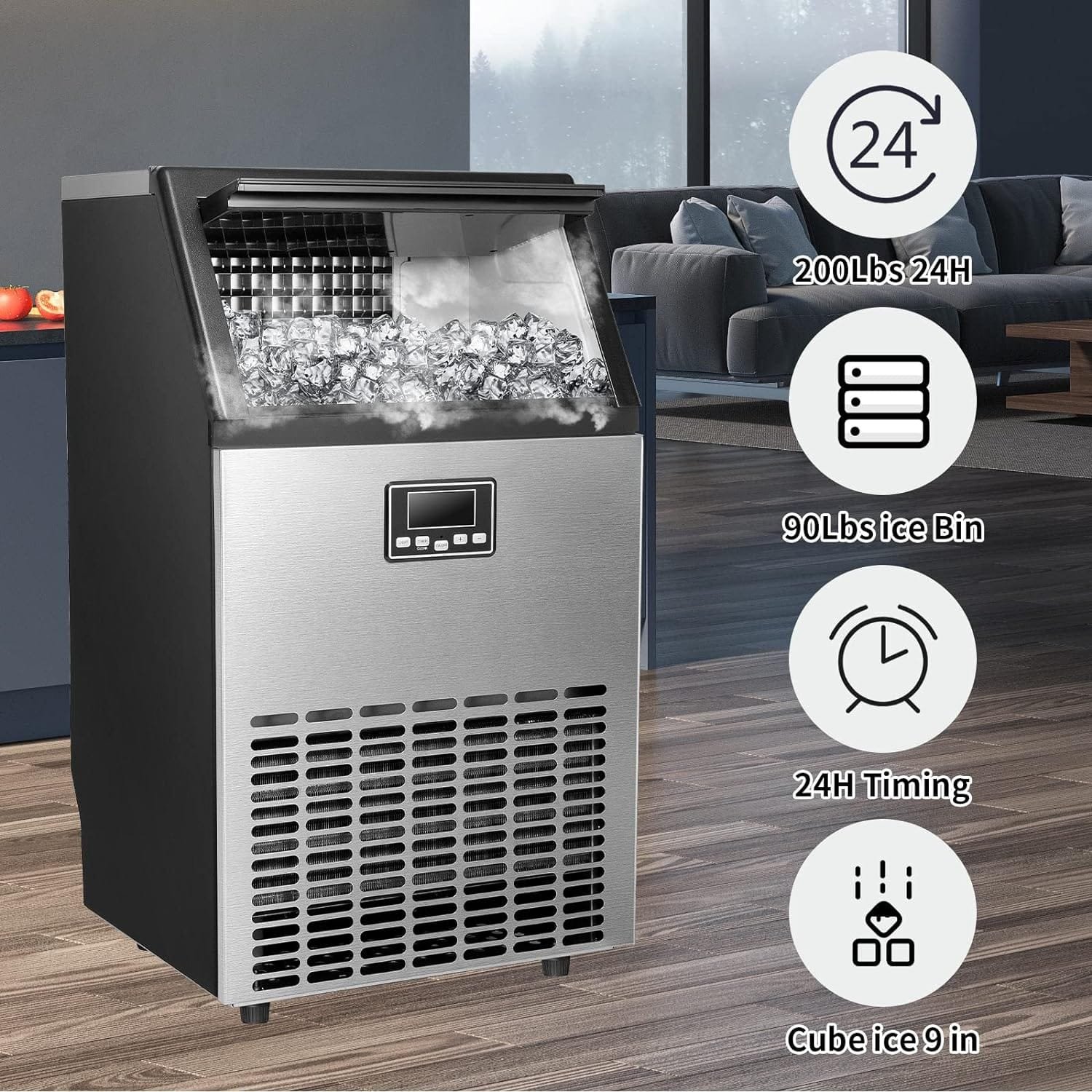 Xbeauty Commercial Ice Maker, Self-Cleaning ice Machine 100LBS/24H, Stainless Steel Freestanding Ice Maker Machine with 33LBS Bin,Include Scoop Xbeauty Commercial Ice Maker, Self-Cleaning ice Machine 100LBS/24H, Stainless Steel Freestanding Ice Maker Machine with 33LBS Bin,Include Scoop