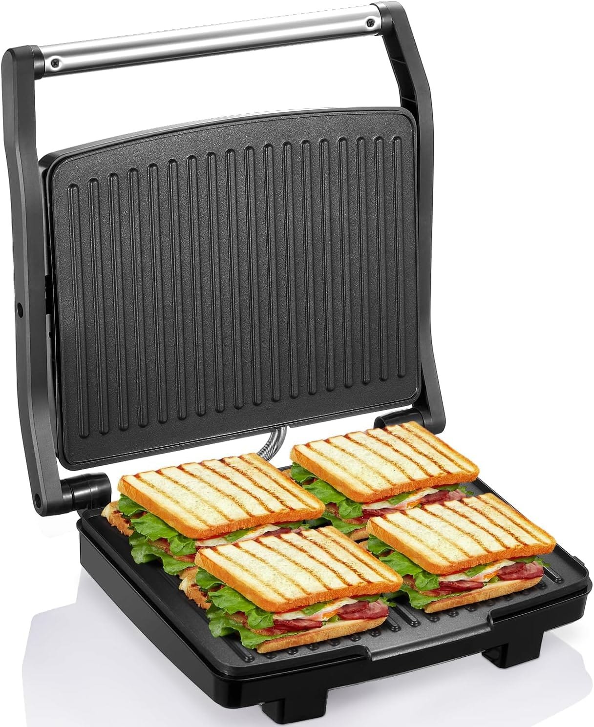 Yabano Panini Press Grill, Gourmet Sandwich Maker, Electric Indoor Grill with Non-Stick Cooking Plate and Removable Drip Tray, Easy to Clean, Stainless Steel Yabano Panini Press Grill, Gourmet Sandwich Maker, Electric Indoor Grill with Non-Stick Cooking Plate and Removable Drip Tray, Easy to Clean, Stainless Steel