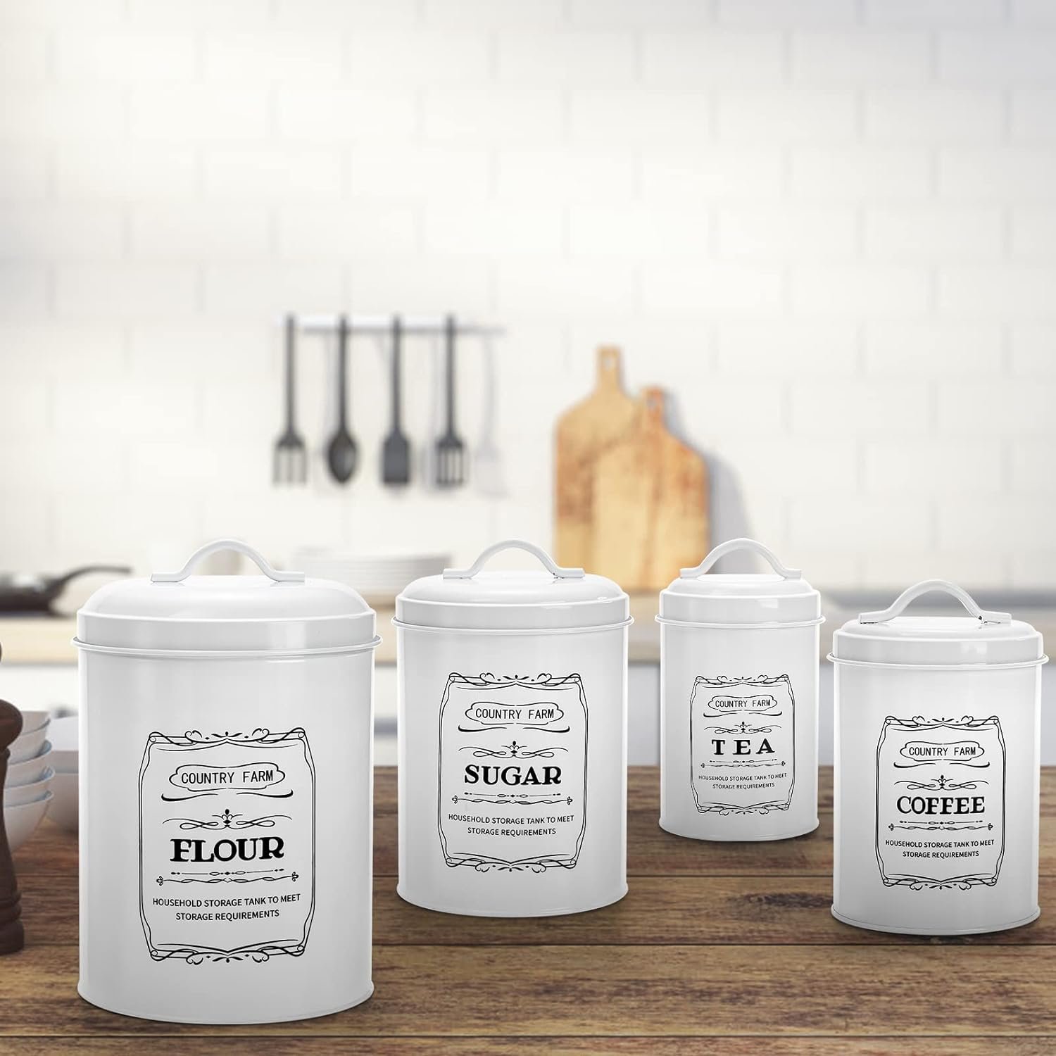 yarlung Set of 4 Kitchen Canisters with Airtight Lids, Coffee Tea Sugar Flour Metal Tin Jars Nesting Food Storage Container Set for Farmhouse Decor, Countertop Pantry Organizer, 4 Sizes White yarlung Set of 4 Kitchen Canisters with Airtight Lids, Coffee Tea Sugar Flour Metal Tin Jars Nesting Food Storage Container Set for Farmhouse Decor, Countertop Pantry Organizer, 4 Sizes White