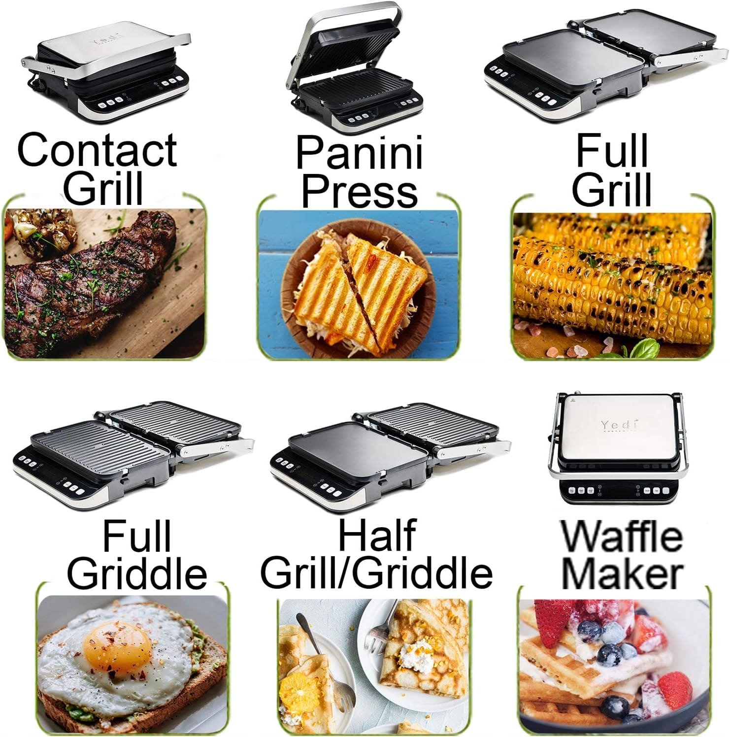 Yedi Total Package 6-in-1 Digital Indoor Grill, Waffle Maker, Panini Press, Griddle, with Deluxe Accessory Kit