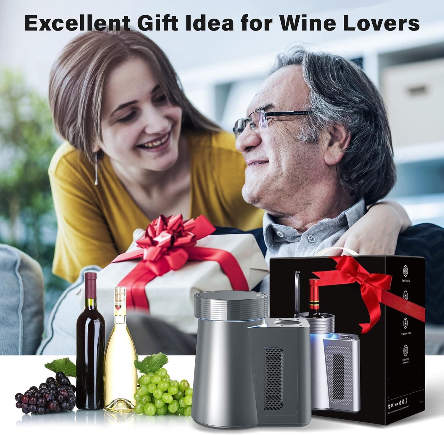 Yeego Electric Wine Chiller, Portable Wine Cooler for Drink Cold and 750ml Red  White Wine,314 Stainless Steel Iceless Wine Chiller B,Kitchen Bar RV Wine Accessory,Gift for Wine Lovers