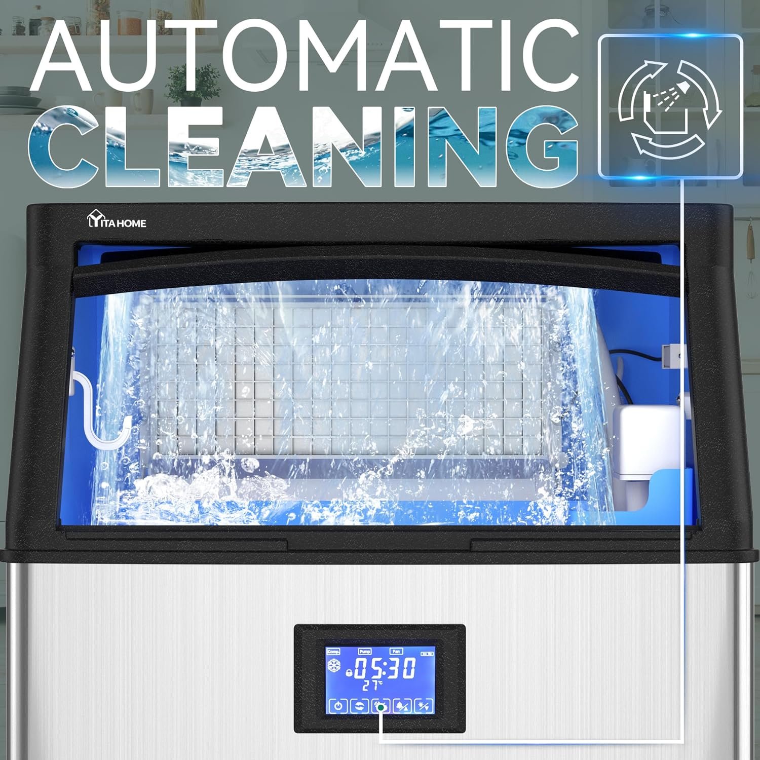 YITAHOME Upgraded Commercial Ice Maker Machine 320lbs/24h with 100lbs Storage Bin, Stainless Steel Ice Scoop, Blue Light, Freestanding Ice Machine for Home, Restaurants, Bars YITAHOME Upgraded Commercial Ice Maker Machine 320lbs/24h with 100lbs Storage Bin, Stainless Steel Ice Scoop, Blue Light, Freestanding Ice Machine for Home, Restaurants, Bars