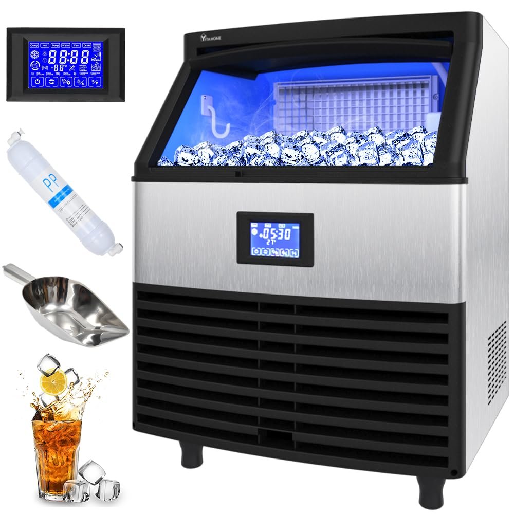 YITAHOME Upgraded Commercial Ice Maker Machine 320lbs/24h with 100lbs Storage Bin, Stainless Steel Ice Scoop, Blue Light, Freestanding Ice Machine for Home, Restaurants, Bars YITAHOME Upgraded Commercial Ice Maker Machine 320lbs/24h with 100lbs Storage Bin, Stainless Steel Ice Scoop, Blue Light, Freestanding Ice Machine for Home, Restaurants, Bars
