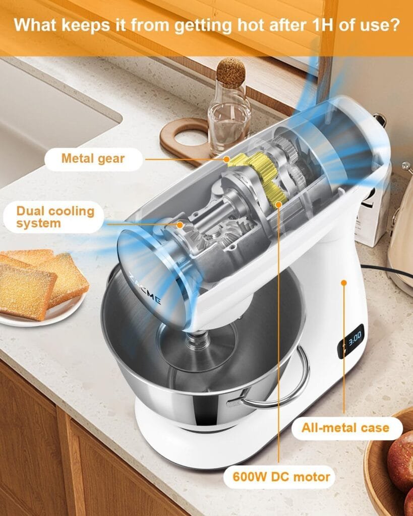 ZACME 8.4QT Commercial Stand Mixer 800W with NSF Certified and Aluminum die casting, Kitchen Electric Mixer Metal Food Mixer with Stainless Steel 8L Bowl, Dough Hook, Whisk and Beater