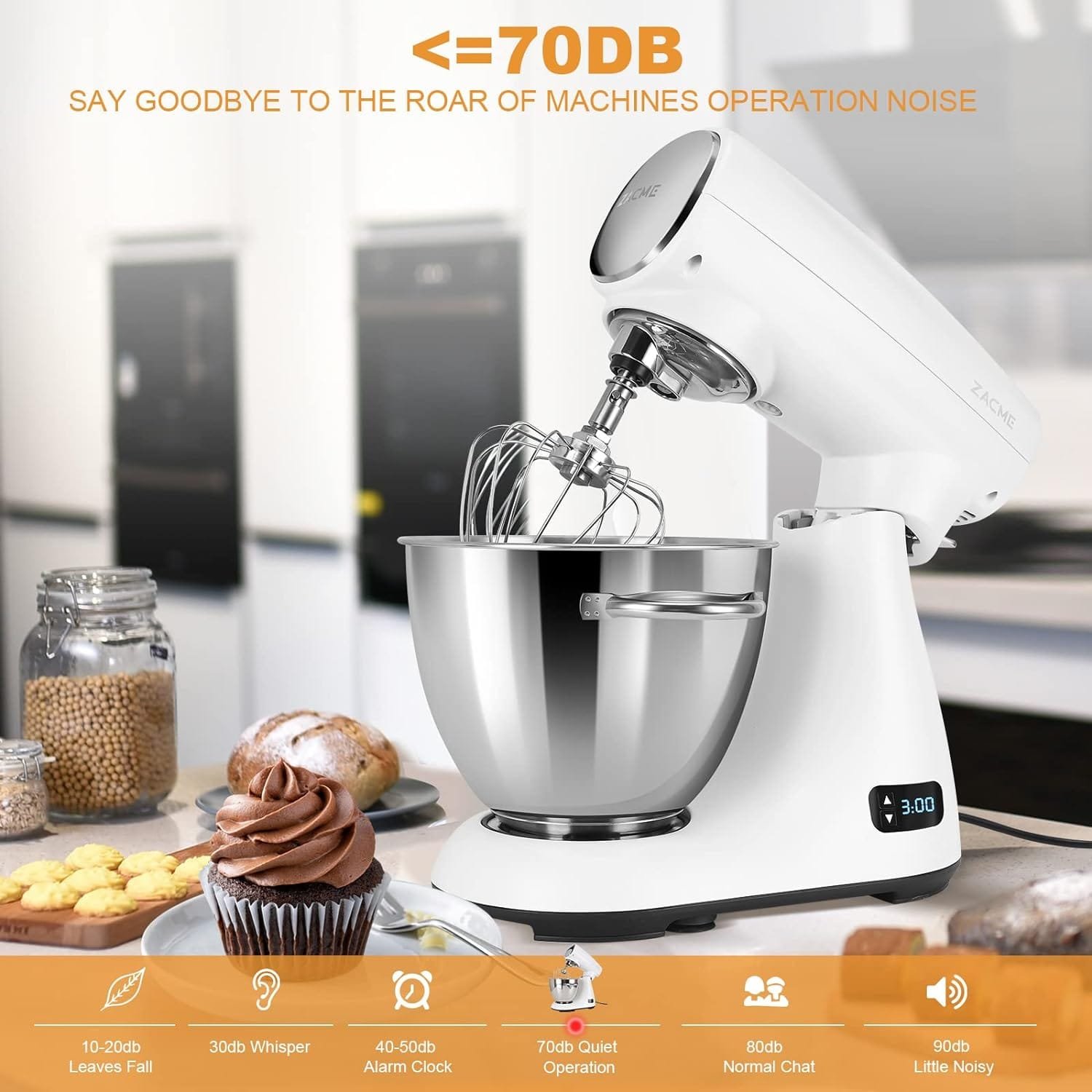 ZACME Mixers Kitchen Electric Stand Mixer, Aluminum die casting and Gears, 1 Hour Continuous Operation, Dual Cooling System, Low Noise DC Motor, LED Display and Timing Function, 600W 5.5QT, Food Grade ZACME Mixers Kitchen Electric Stand Mixer, Aluminum die casting and Gears, 1 Hour Continuous Operation, Dual Cooling System, Low Noise DC Motor, LED Display and Timing Function, 600W 5.5QT, Food Grade