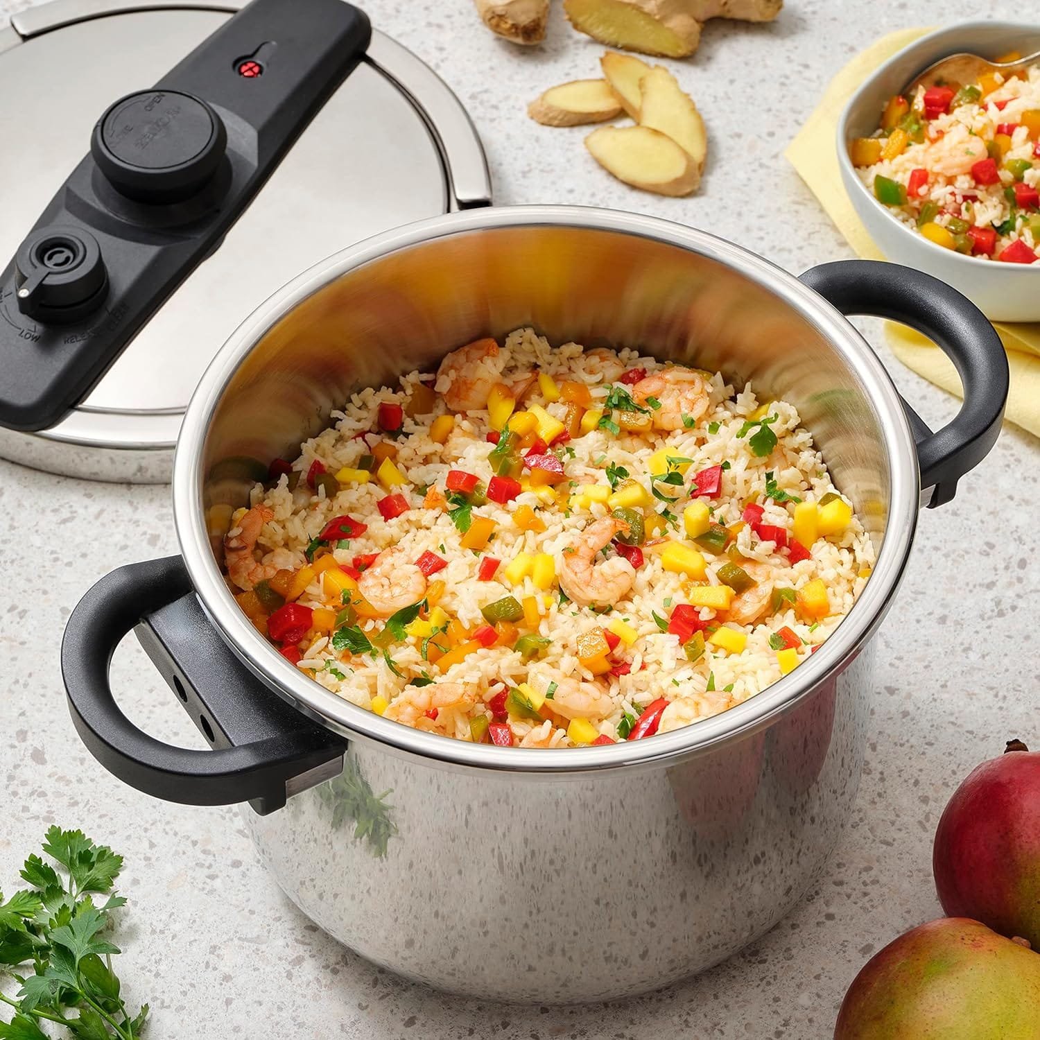 Zavor EZLock Stove Top Pressure Cooker 7 Quart - Stainless Steel, Multi Pressure Levels, Easy Locking, Induction Ready, Digital Cookbook  Steamer Basket | Olla de Presion Acero Inoxidable