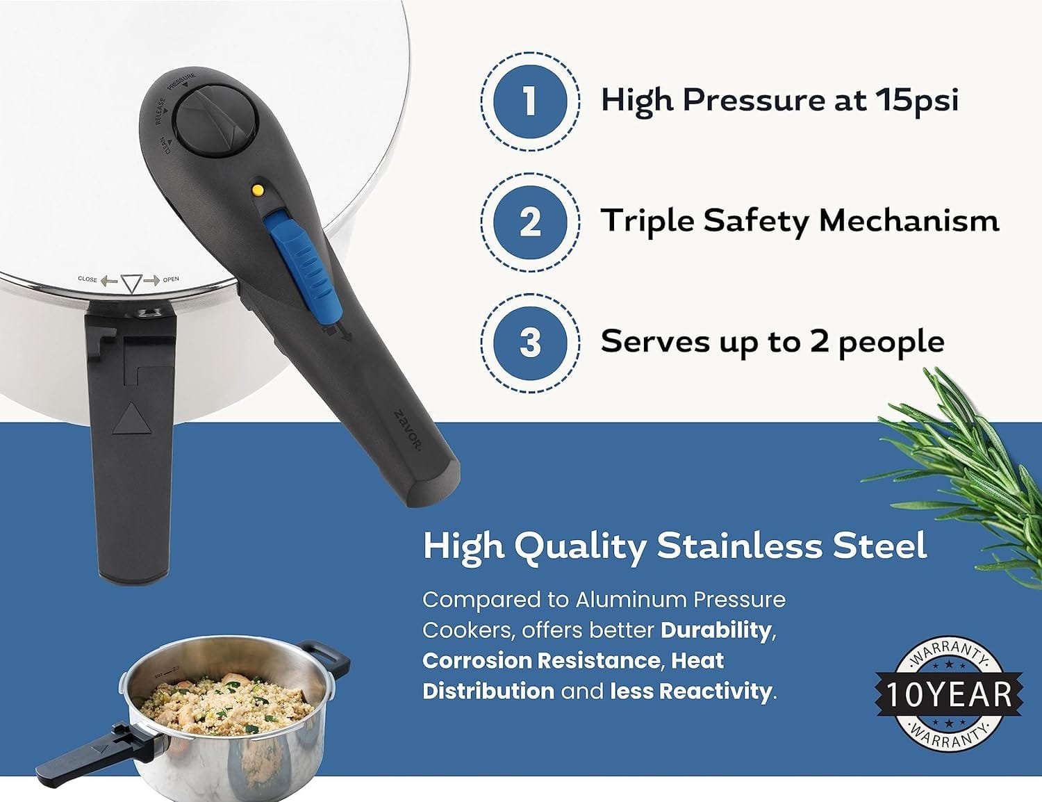 Zavor ZPot 4.2 Quart 15-PSI Pressure Cooker - Polished Stainless Steel