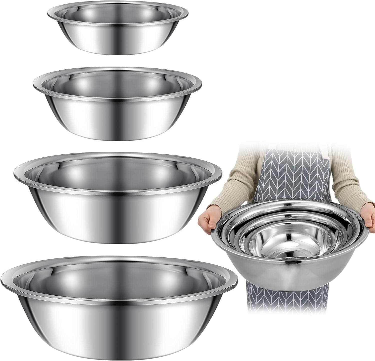 Ziliny Set of 4 Large Mixing Bowls Set Stainless Steel 4, 8, 13 and 16 Quart Oversized Extra Large Steel Mixing Bowl for Home Commercial Cooking, Baking Serving, Food Prep and Salad Prep Ziliny Set of 4 Large Mixing Bowls Set Stainless Steel 4, 8, 13 and 16 Quart Oversized Extra Large Steel Mixing Bowl for Home Commercial Cooking, Baking Serving, Food Prep and Salad Prep