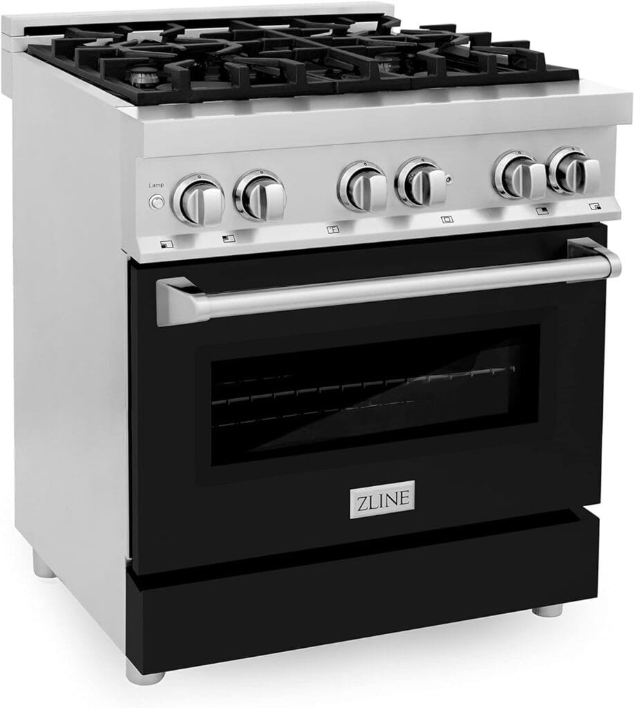 ZLINE 30 4.0 cu. ft. Dual Fuel Range with Gas Stove and Electric Oven in Stainless Steel and Black Matte Door (RA-BLM-30)