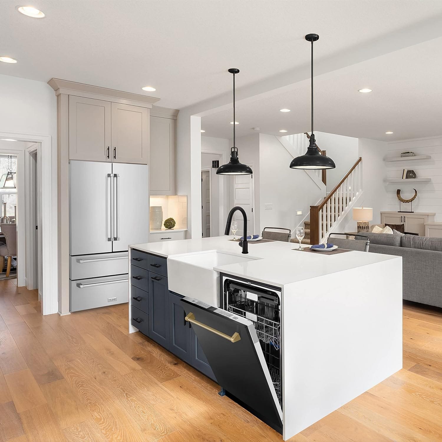 ZLINE Autograph Edition 24 3rd Rack Top Touch Control Tall Tub Dishwasher in Black Stainless Steel with Champagne Bronze Handle, 45dBa (DWMTZ-BS-24-CB)