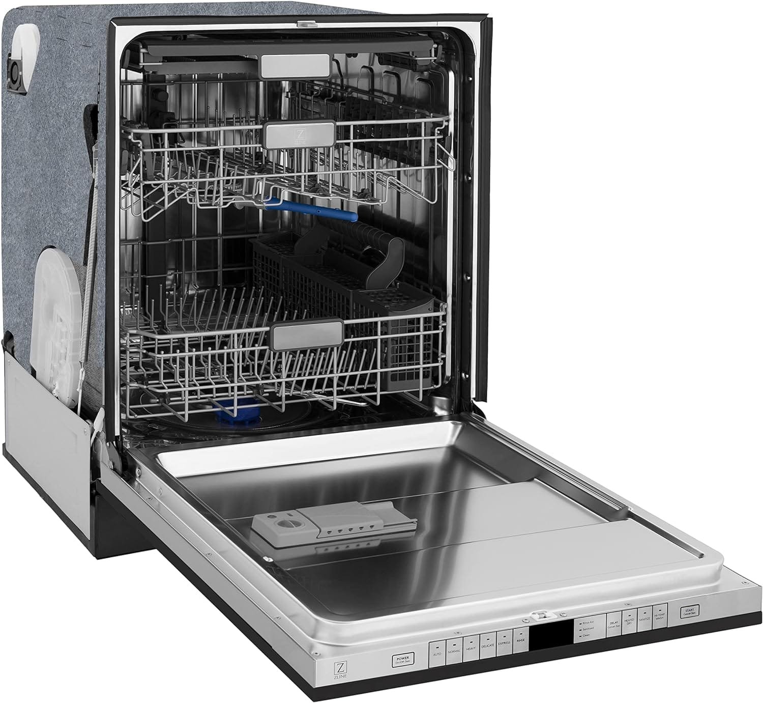 ZLINE Autograph Edition 24 3rd Rack Top Touch Control Tall Tub Dishwasher in Black Stainless Steel with Champagne Bronze Handle, 45dBa (DWMTZ-BS-24-CB)