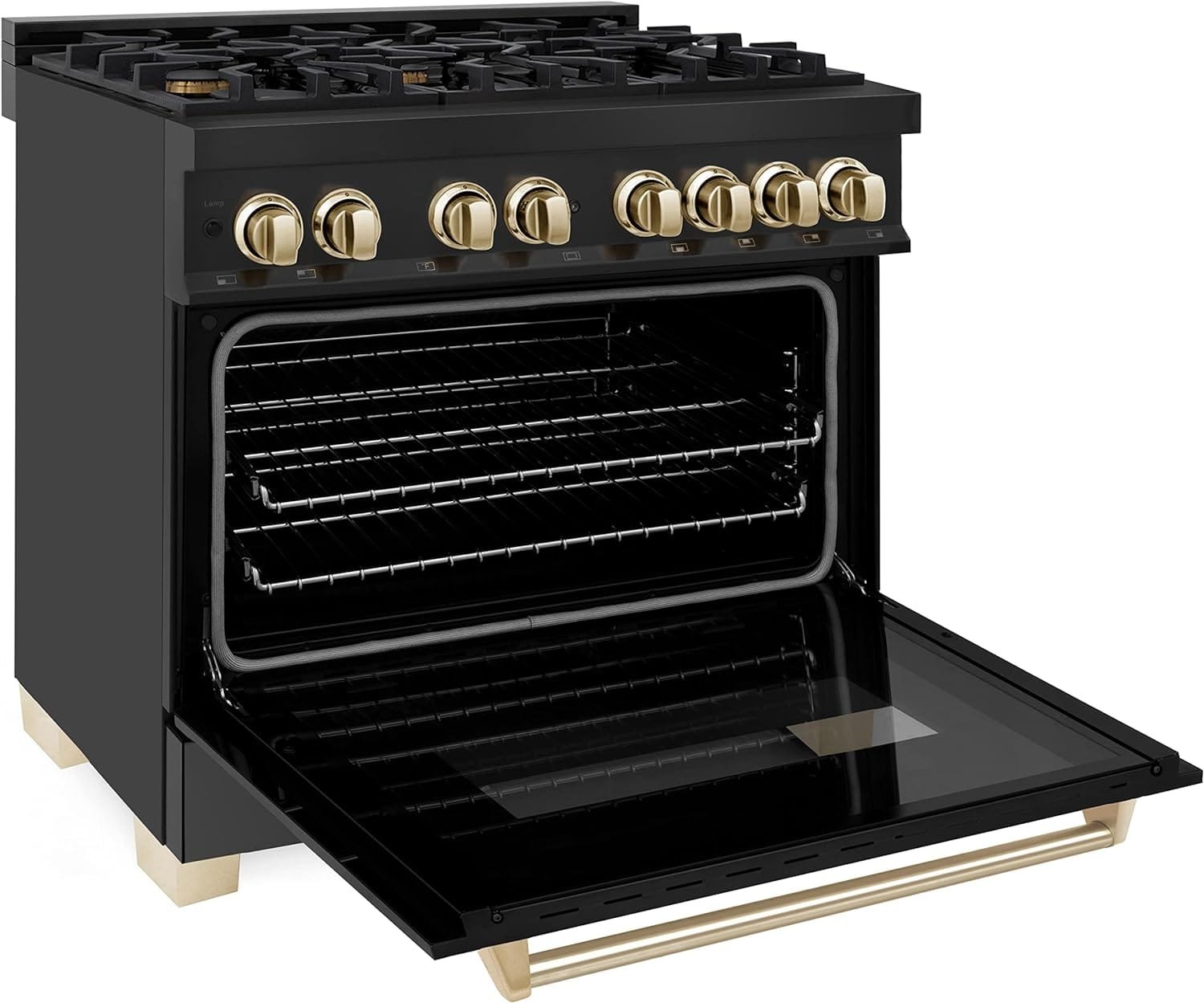 ZLINE Autograph Edition 36 4.6 cu. ft. Dual Fuel Range with Gas Stove and Electric Oven in Black Stainless Steel with Gold Accents (RABZ-36-G) ZLINE Autograph Edition 36 4.6 cu. ft. Dual Fuel Range with Gas Stove and Electric Oven in Black Stainless Steel with Gold Accents (RABZ-36-G)