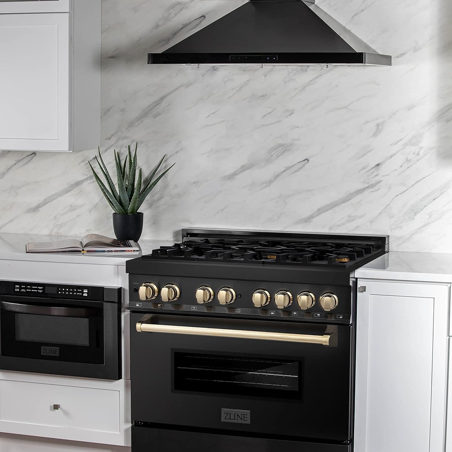 ZLINE Autograph Edition 36 4.6 cu. ft. Dual Fuel Range with Gas Stove and Electric Oven in Black Stainless Steel with Gold Accents (RABZ-36-G) ZLINE Autograph Edition 36 4.6 cu. ft. Dual Fuel Range with Gas Stove and Electric Oven in Black Stainless Steel with Gold Accents (RABZ-36-G)
