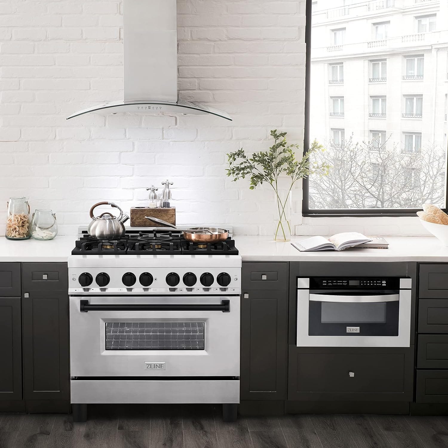 ZLINE Autograph Edition 36 4.6 cu. ft. Dual Fuel Range with Gas Stove and Electric Oven in Stainless Steel with Matte Black Accents (RAZ-36-MB)