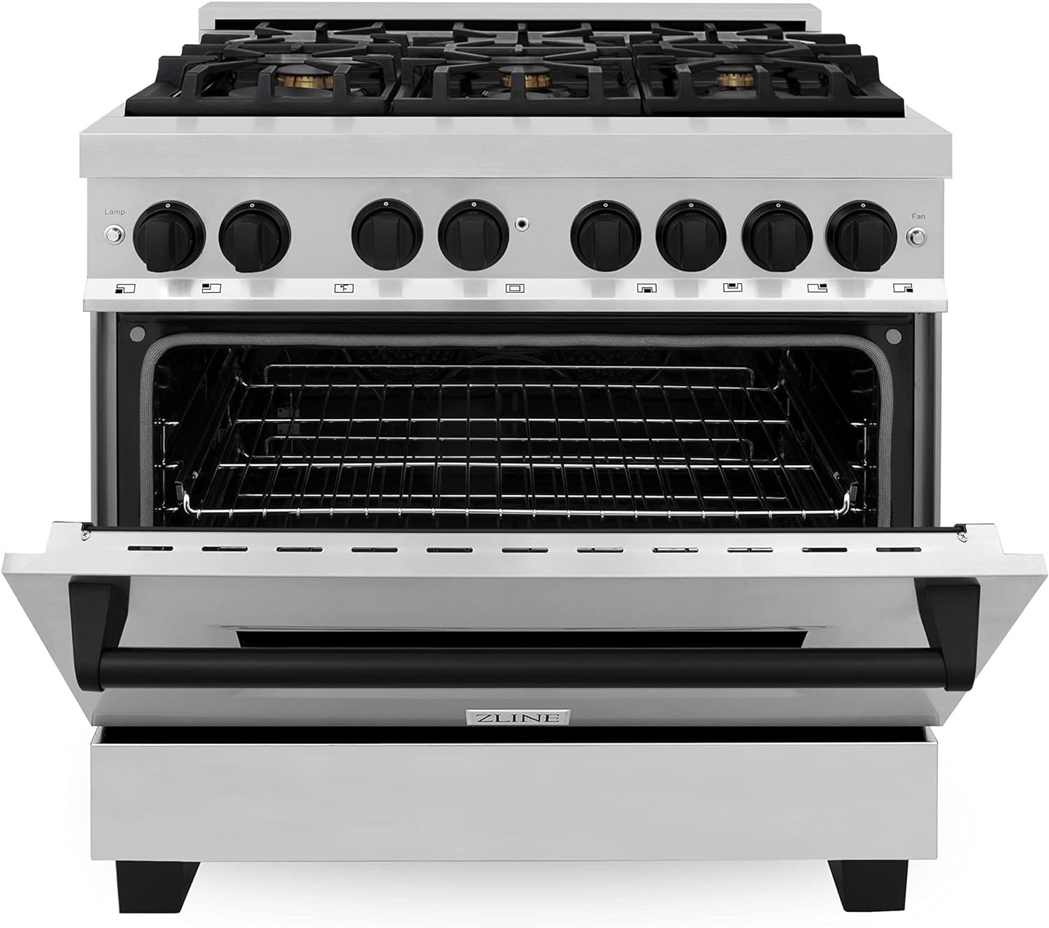 ZLINE Autograph Edition 36 4.6 cu. ft. Dual Fuel Range with Gas Stove and Electric Oven in Stainless Steel with Matte Black Accents (RAZ-36-MB)